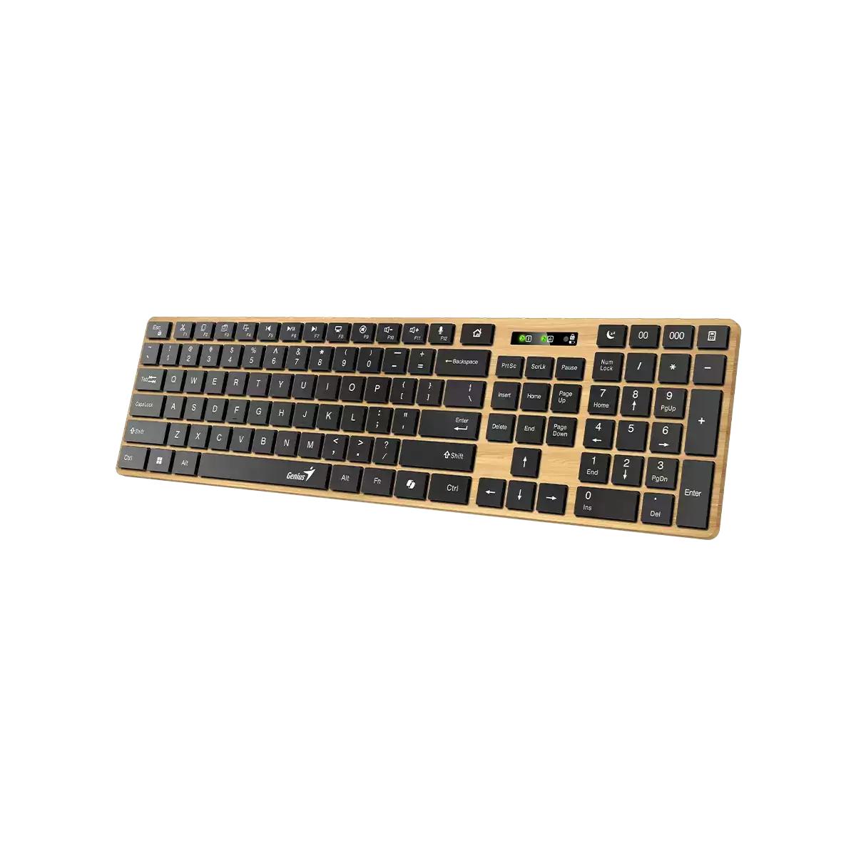 TASTATURA Genius "SlimStar 7250BT", wireless 2.4GHz+Bluetooth, 104 taste slim, tasta Copilot, lemn - negru, "31320004400" 4710268263005