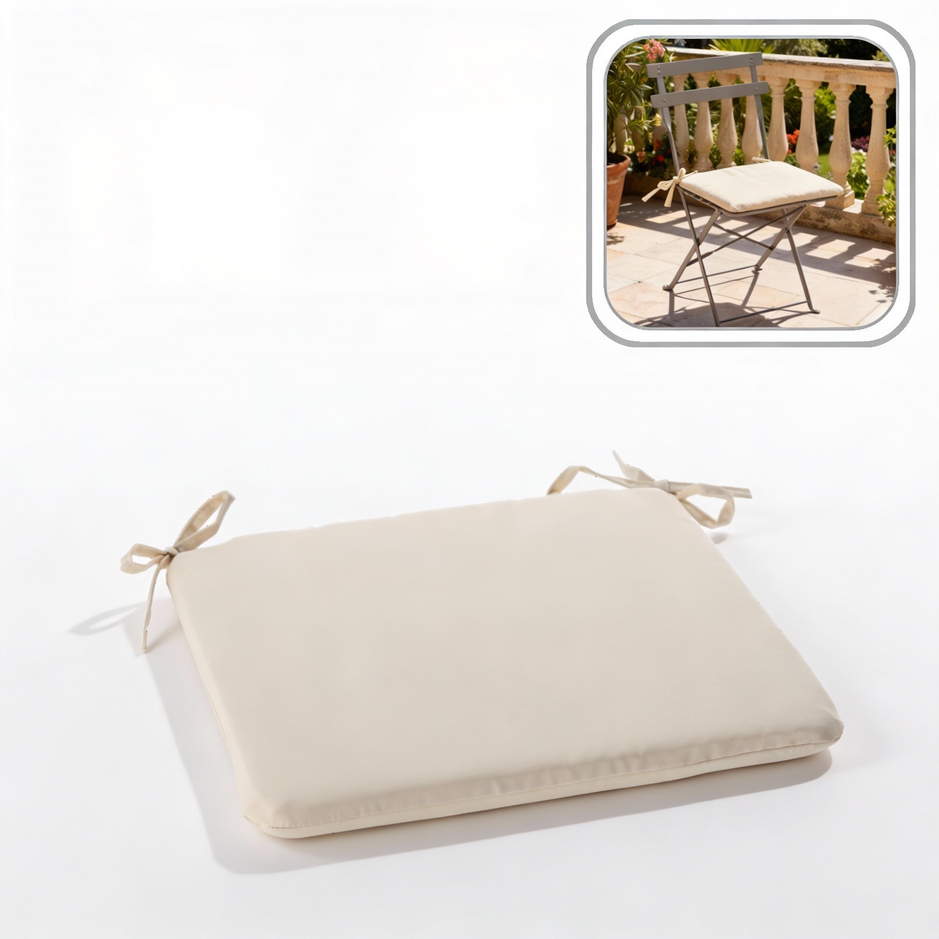 Perna scaun 40x40x3 cm, poliester impermeabil, cu fermoar si prindere, bej