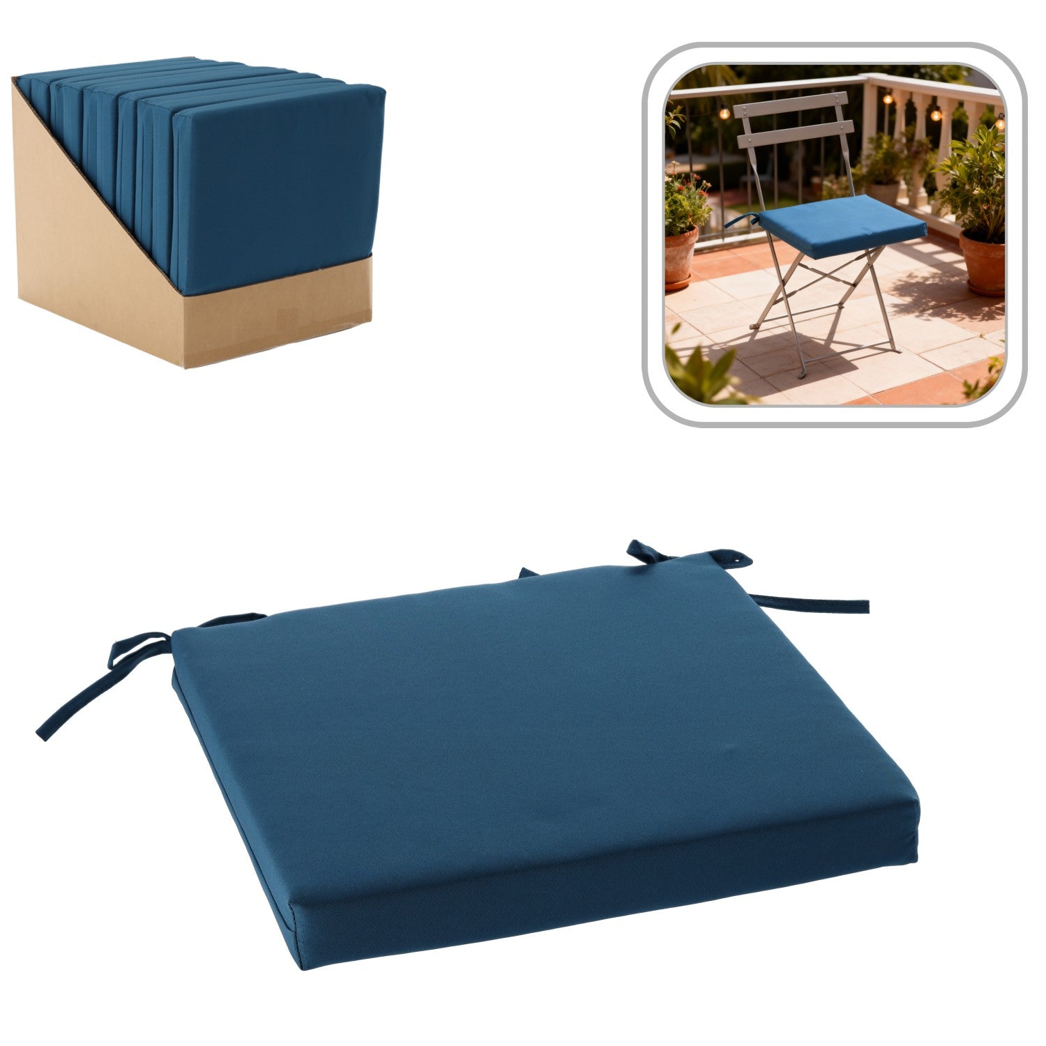 Perna scaun 40x40x5 cm, poliester impermeabil, cu fermoar si prindere, albastra