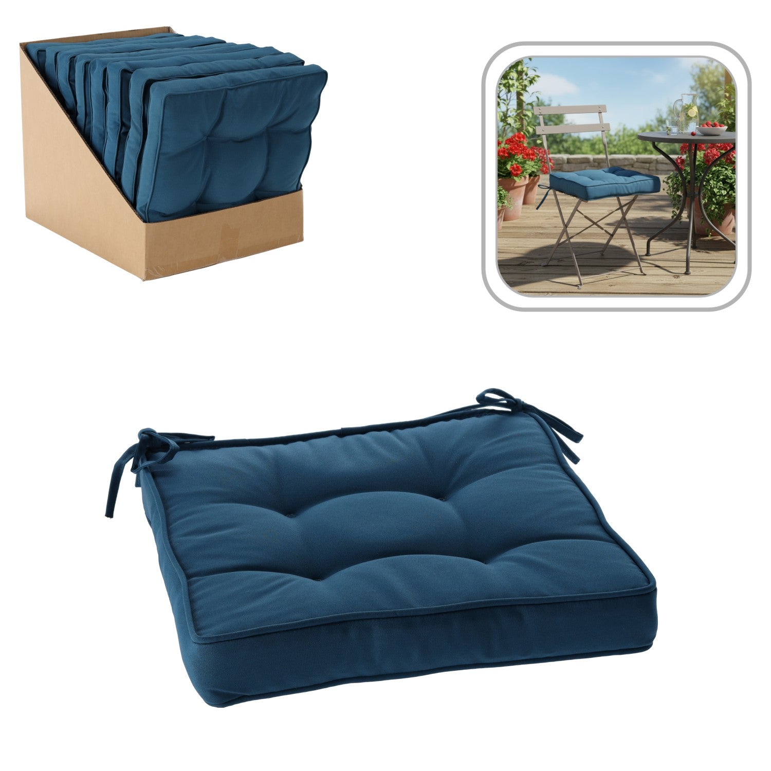 Perna scaun 40x40x6 cm, colturi drepte, poliester impermeabil, cu prindere, albastra