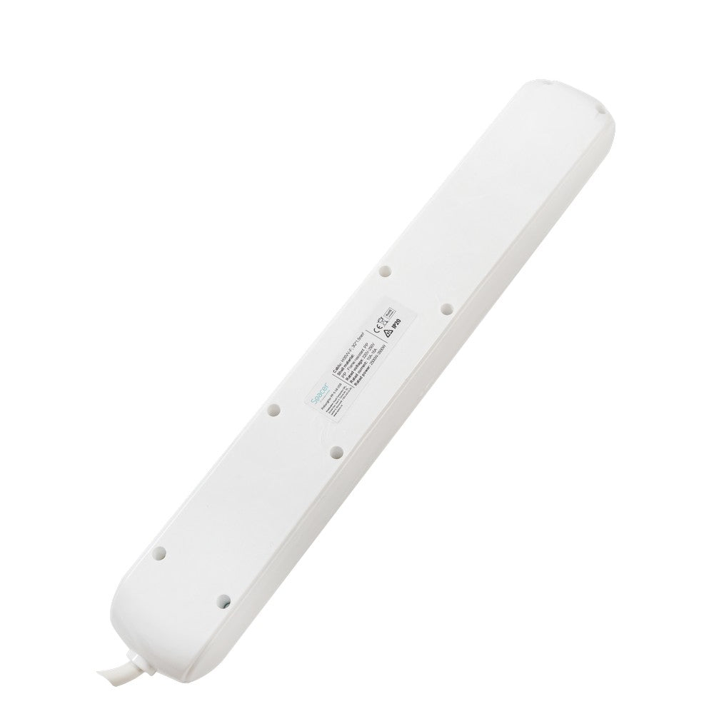 PRELUNGITOR SPACER, Schuko x 5, conectare prin Schuko (T), USB x 2, cablu 1.8 m, 16 A, max. 3500W, protectie supratensiune, alb, 45506867 "PP-5-18 USB"