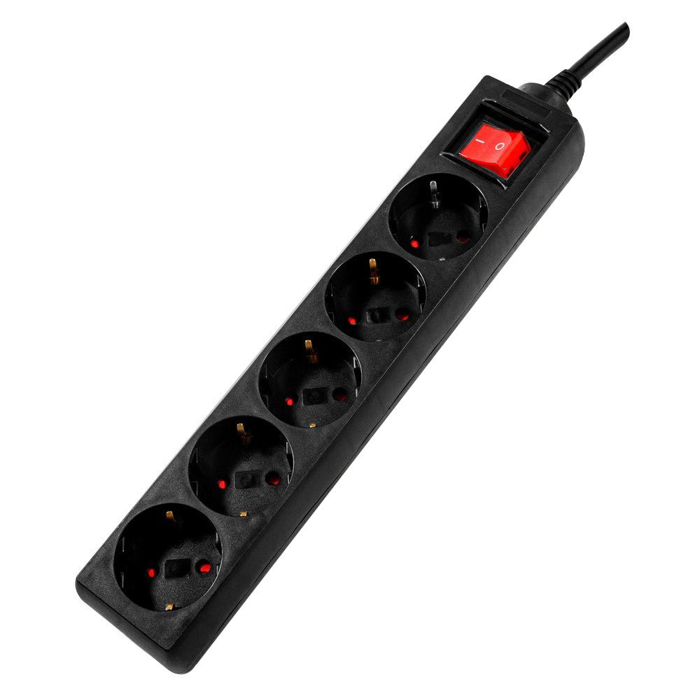 PRELUNGITOR SPACER, Schuko x 5, conectare prin Schuko (T), cablu 1.8 m, 16 A, max. 3500W, protectie supratensiune, protectie copii, negru, "PP-5-18 v2"