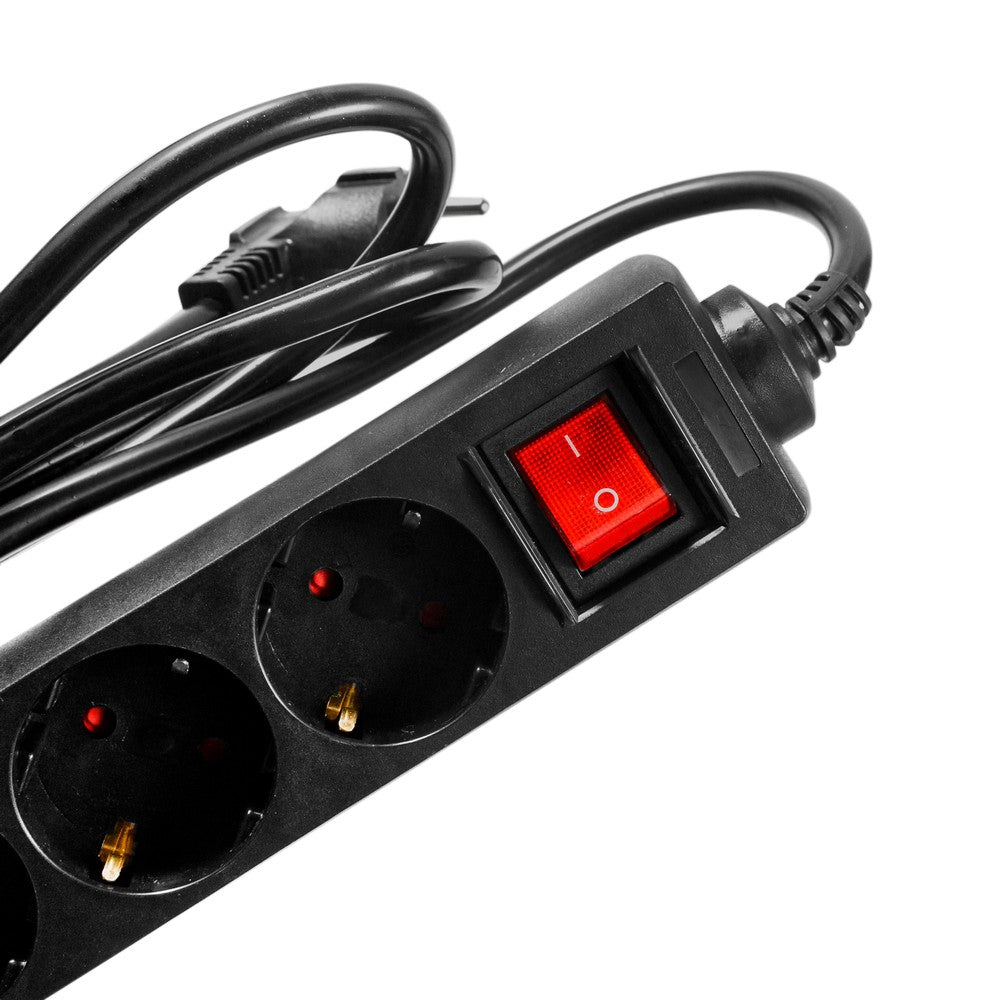 PRELUNGITOR SPACER, Schuko x 5, conectare prin Schuko (T), cablu 1.8 m, 16 A, max. 3500W, protectie supratensiune, protectie copii, negru, "PP-5-18 v2"