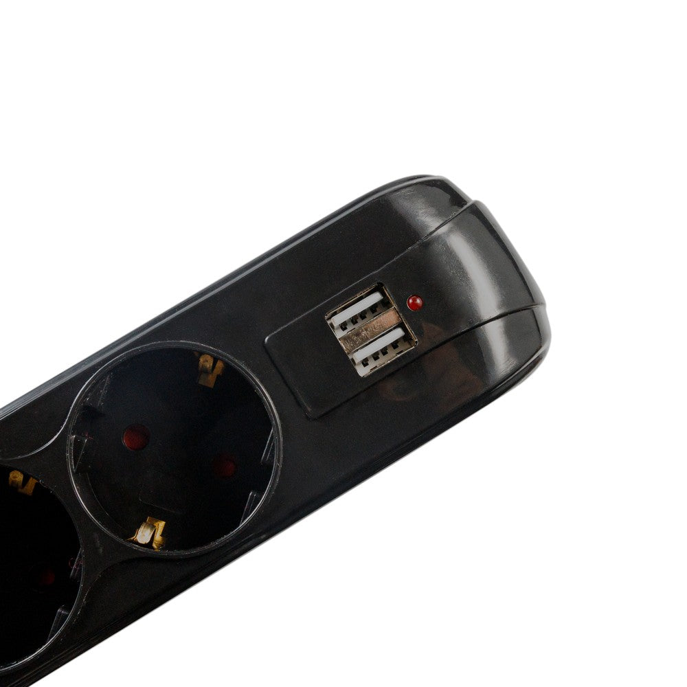 PRELUNGITOR SPACER, Schuko x 5, conectare prin Schuko (T), USB x 2, cablu 1.8 m, 16 A, max. 3500W, protectie supratensiune, negru, 45506867 "PP-5-18B-USB"