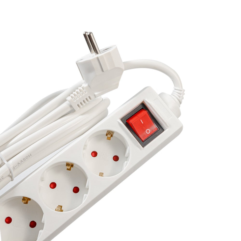 PRELUNGITOR SPACER, Schuko x 5, conectare prin Schuko (T), cablu 1.8 m, 16 A, max. 3500W, protectie supratensiune, protectie copii, Alb, "PP-5-18 v2"