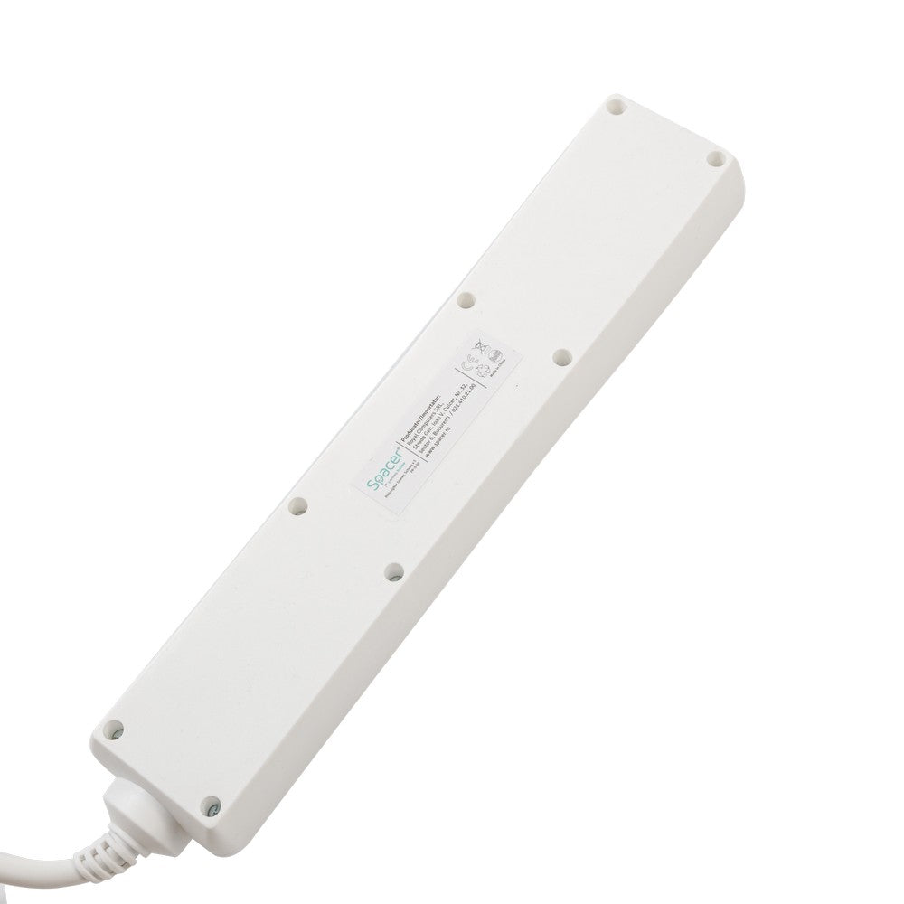 PRELUNGITOR SPACER, Schuko x 5, conectare prin Schuko (T), cablu 3 m, 16 A, max. 3500W, protectie supratensiune, protectie copii, alb, "PP-5-30"