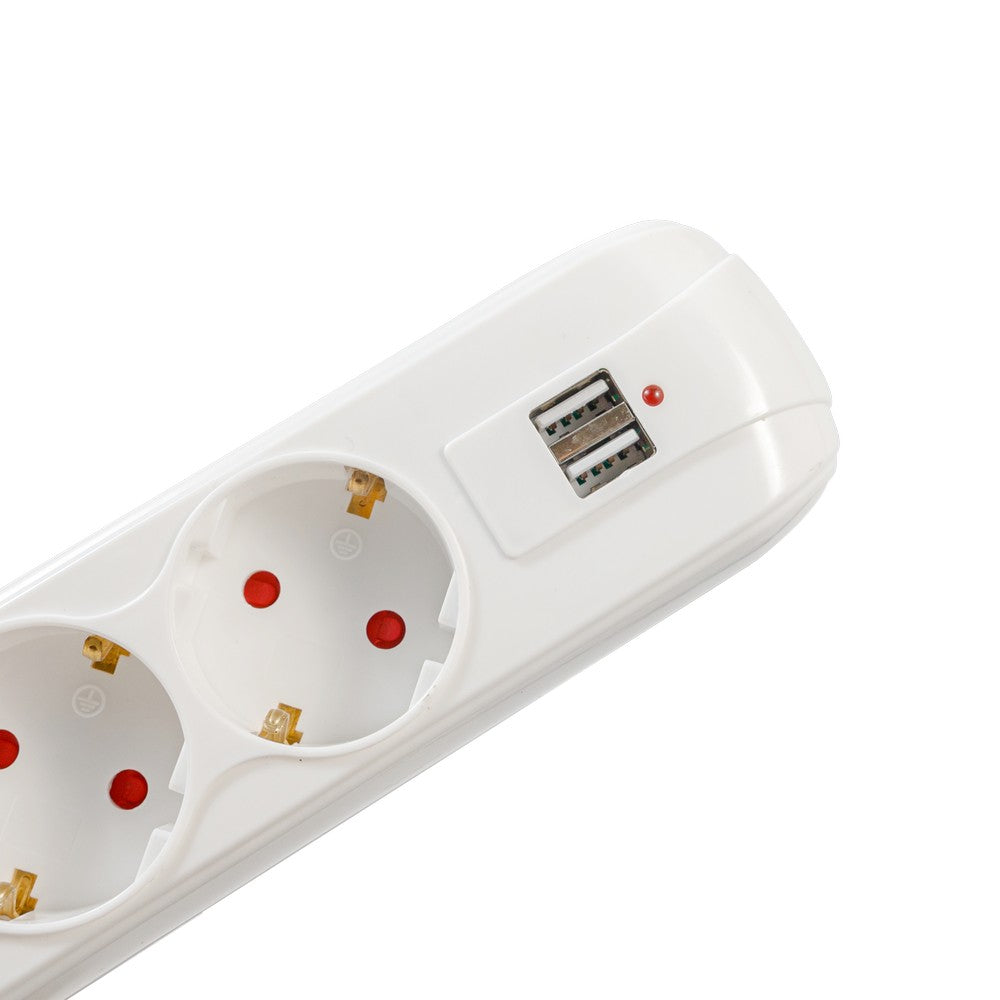 PRELUNGITOR SPACER, Schuko x 5, conectare prin Schuko (T), USB x 2, cablu 4.5 m, 16 A, max. 3500W, protectie supratensiune, alb, 45506868 "PP-5-45 USB"