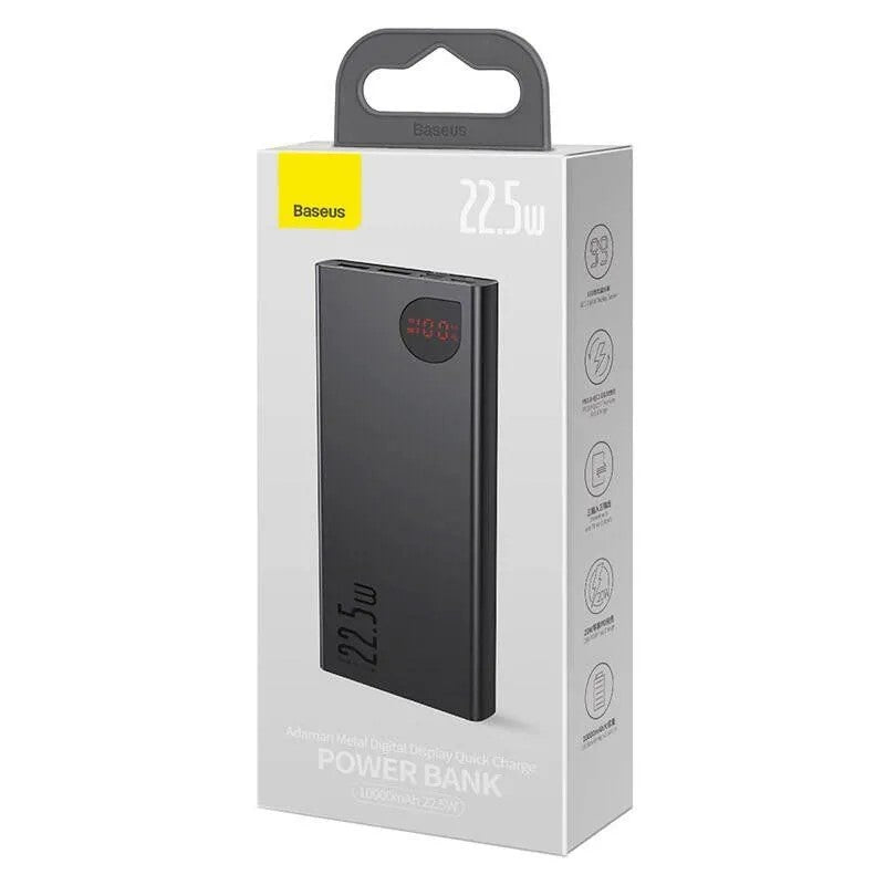POWER BANK Baseus Adaman Metal, 10000mAh, PD 3.0 + QC 3.0 22.5W, 2 x USB; 1 x USB Type-C, digital display pt. status baterie, total 3A, negru, "PPAD070001" - 6932172618292