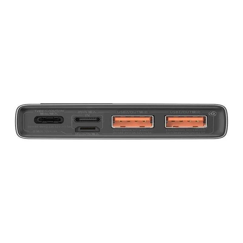 POWER BANK Baseus Adaman Metal, 10000mAh, PD 3.0 + QC 3.0 22.5W, 2 x USB; 1 x USB Type-C, digital display pt. status baterie, total 3A, negru, "PPAD070001" - 6932172618292