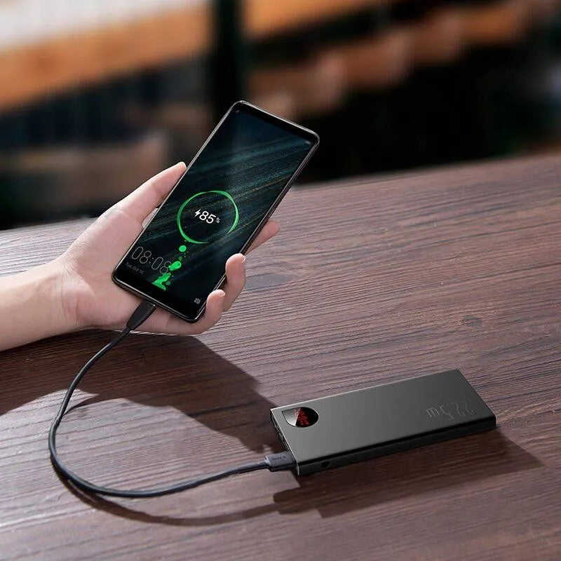 POWER BANK Baseus Adaman Metal, 10000mAh, PD 3.0 + QC 3.0 22.5W, 2 x USB; 1 x USB Type-C, digital display pt. status baterie, total 3A, negru, "PPAD070001" - 6932172618292