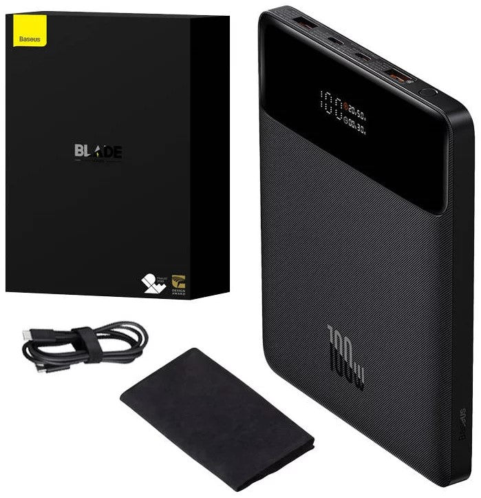 POWER BANK Baseus Blade, 20000mAh, PD 100W, ultra thin, 2 x USB; 2 x USB Type-C, display digital pt. status baterie, total 5A, black, "PPBL000201" - 6932172625474