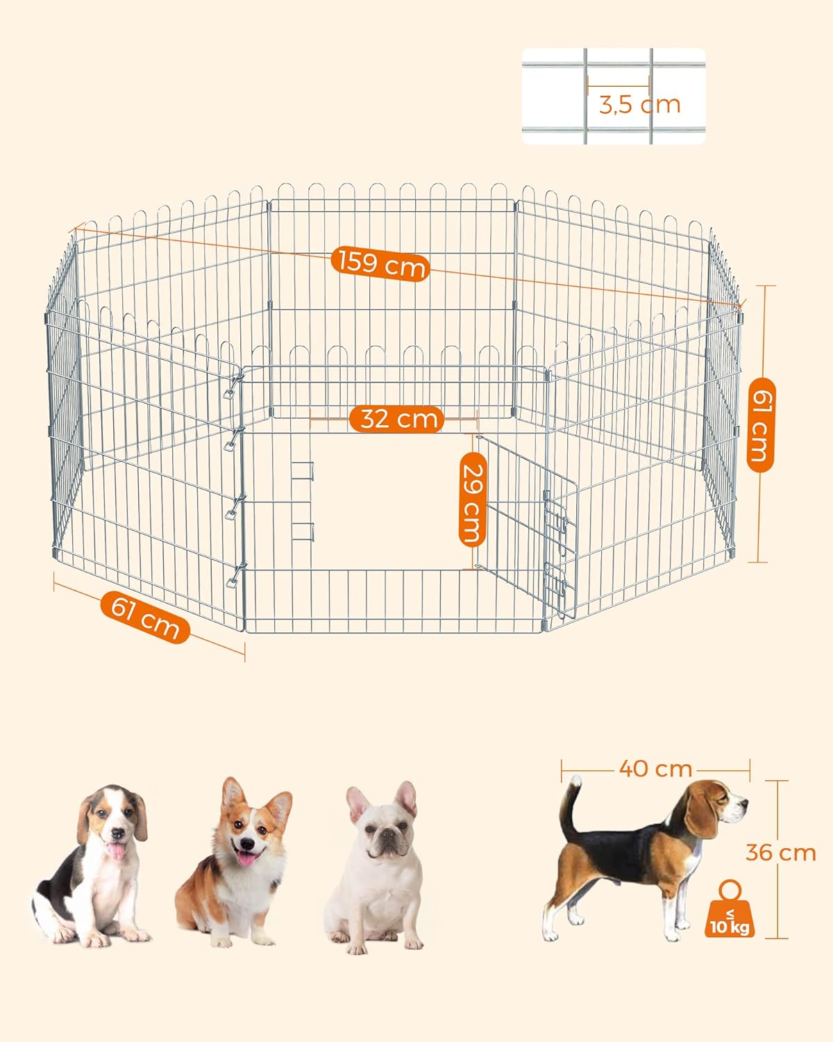 FEANDREA Tarc pliabil din otel pentru animale 8 panouri, modular patrat sau octogon, 159x159x61 cm, argintiu