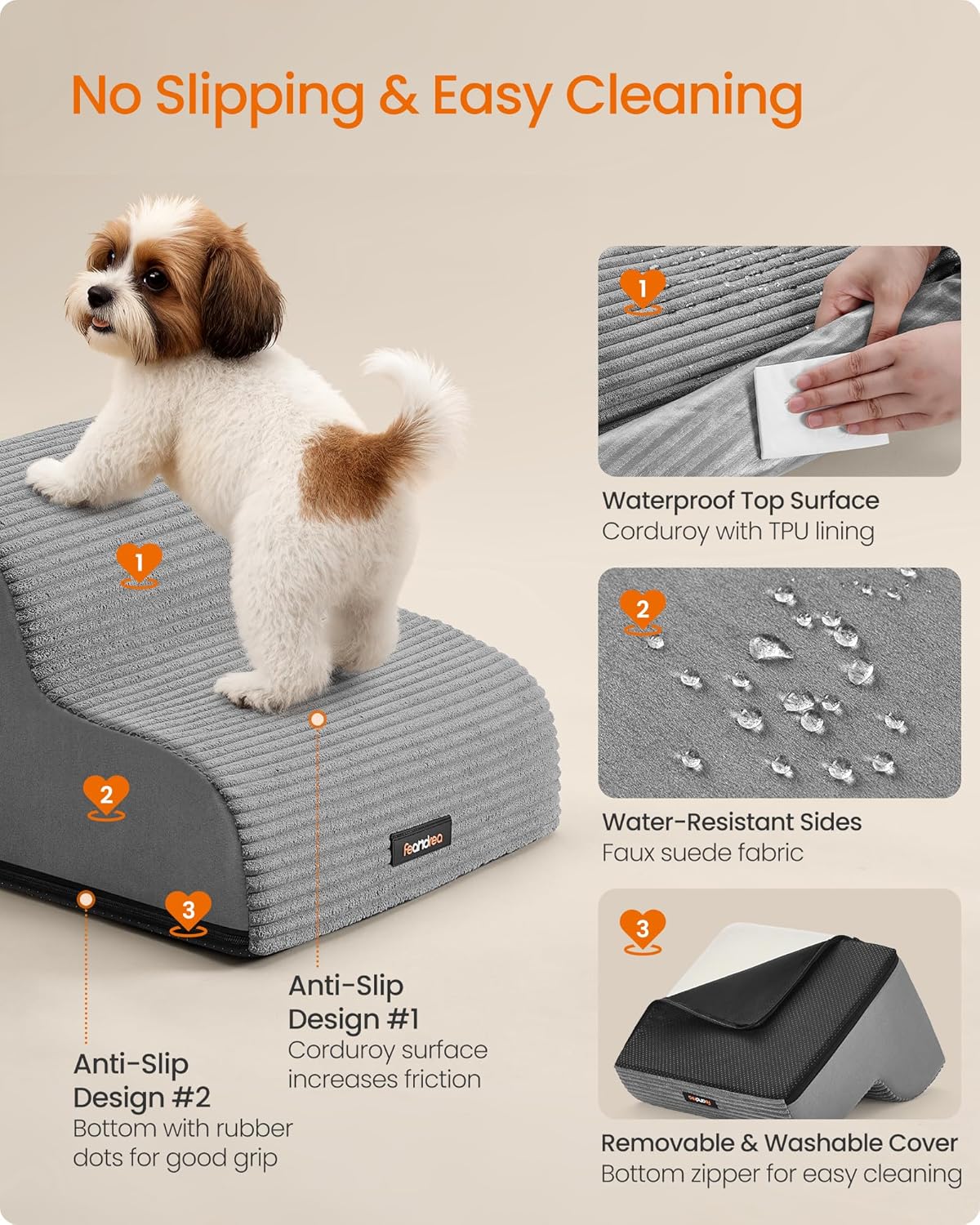 Scara pentru caini cu 2 trepte, design confortabil pentru articulatii, 40x40x30 cm, gri
