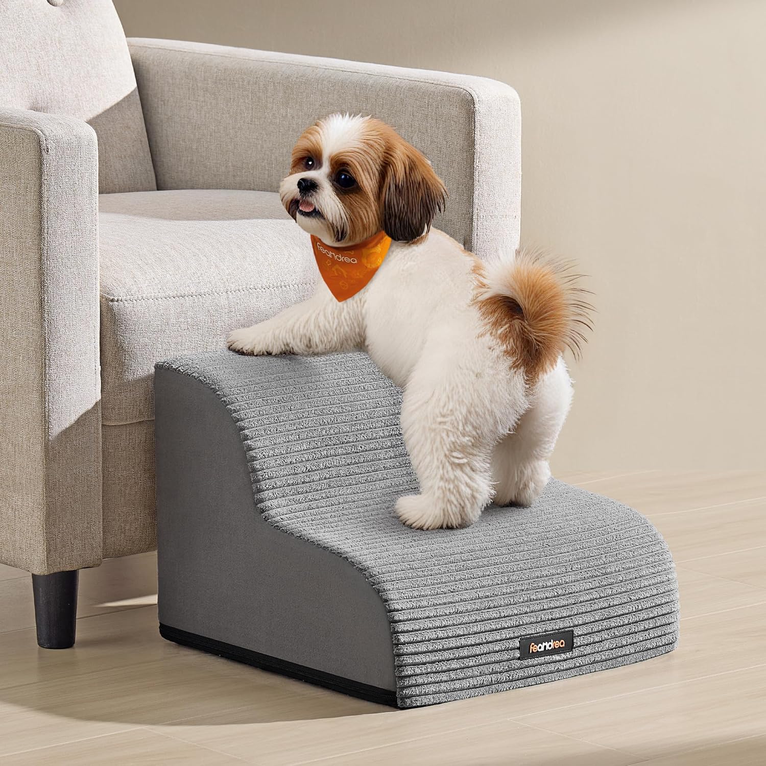 Scara pentru caini cu 2 trepte, design confortabil pentru articulatii, 40x40x30 cm, gri