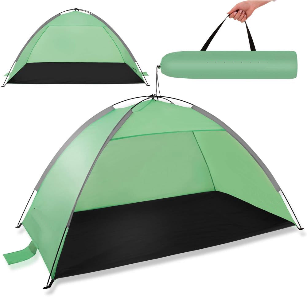 Cort plaja XXL semi-inchis cu protectie UV, podea izolanta, 210x120x112 cm, verde