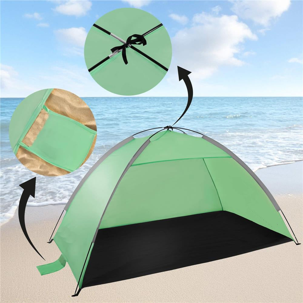 Cort plaja XXL semi-inchis cu protectie UV, podea izolanta, 210x120x112 cm, verde