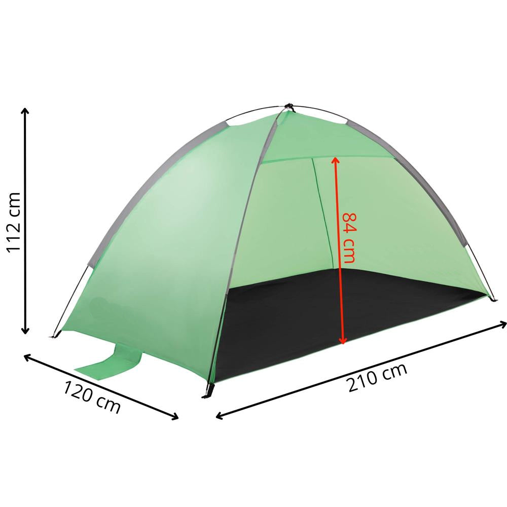 Cort plaja XXL semi-inchis cu protectie UV, podea izolanta, 210x120x112 cm, verde