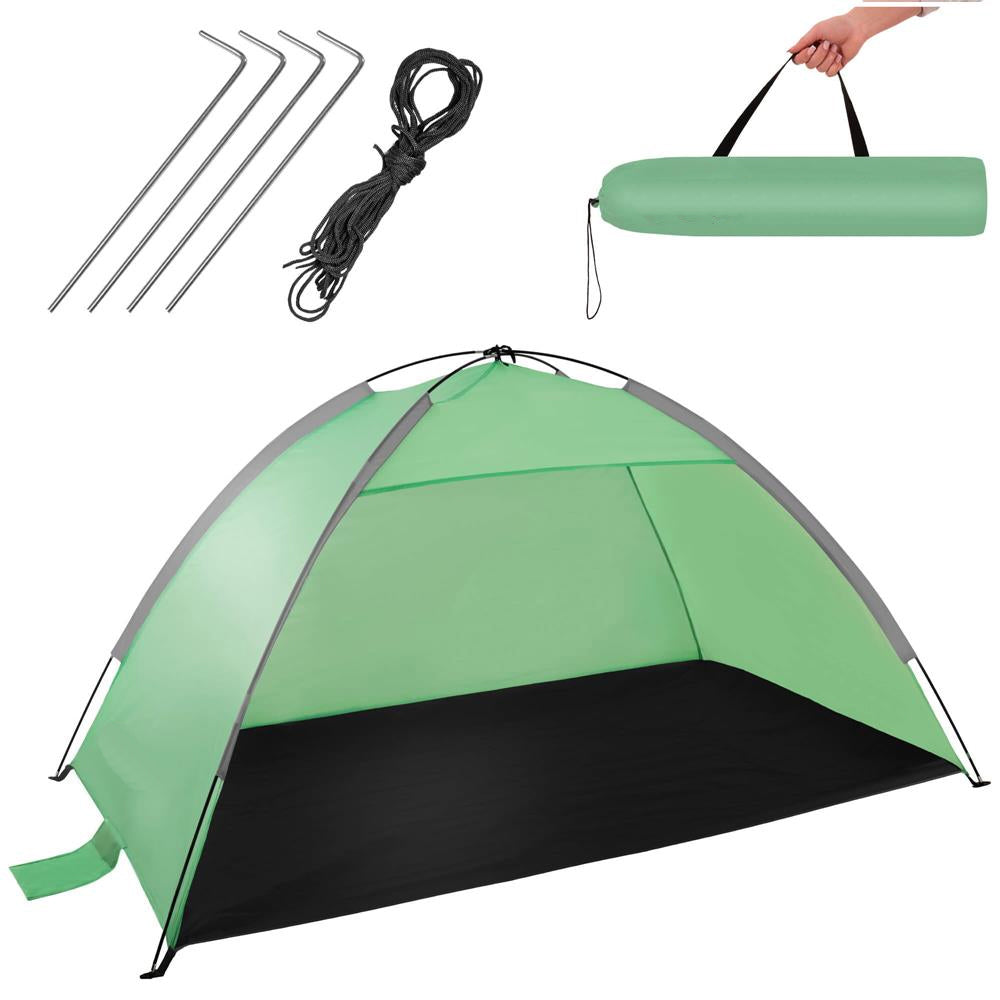 Cort plaja XXL semi-inchis cu protectie UV, podea izolanta, 210x120x112 cm, verde