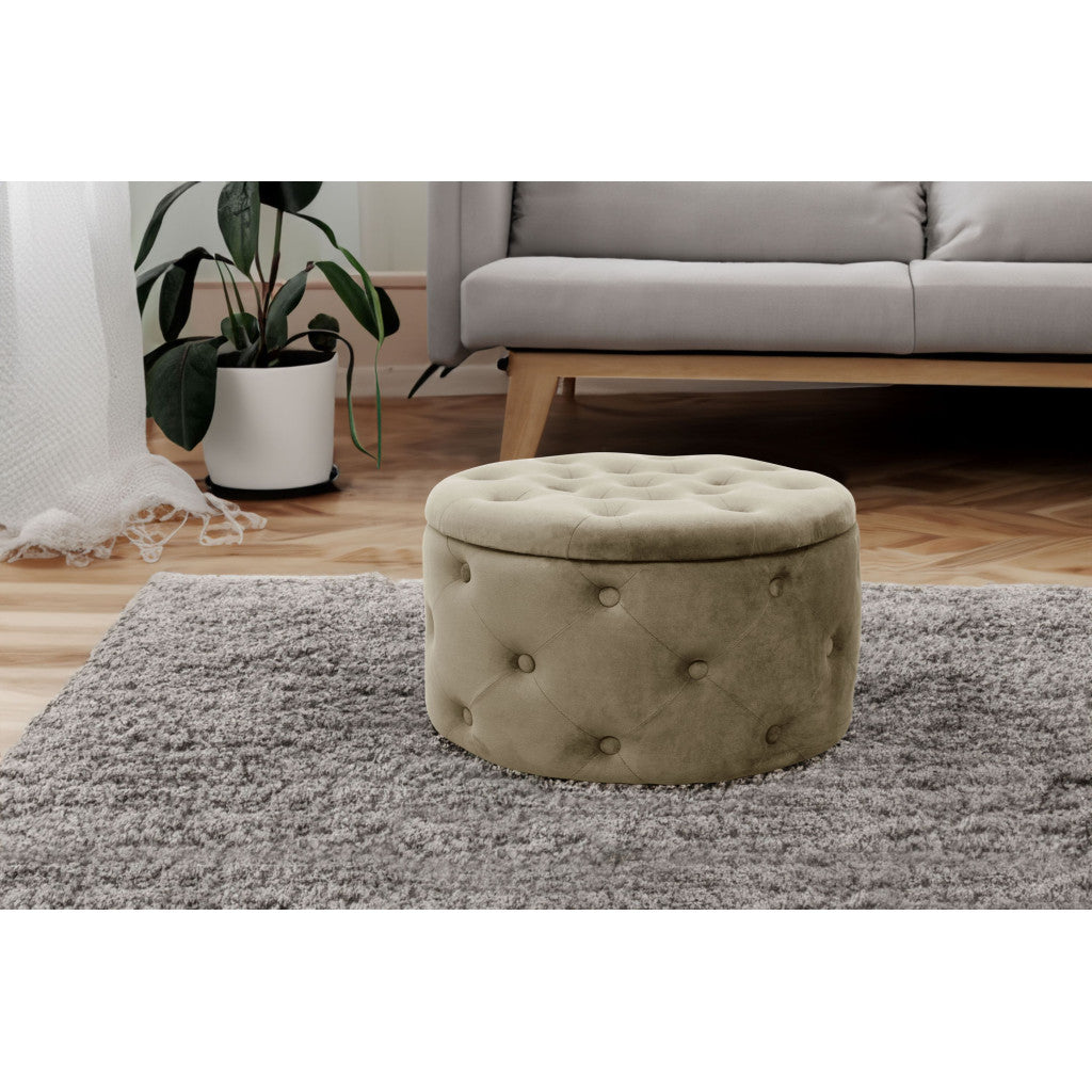 Taburet Alia cu spatiu depozitare, tapitat cu velur, 55x30 cm, bej