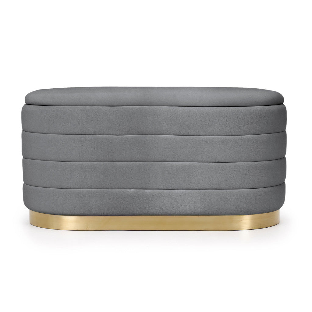 Bancheta tip puf cu depozitare, tapiterie velur, 80x42x42 cm, gri