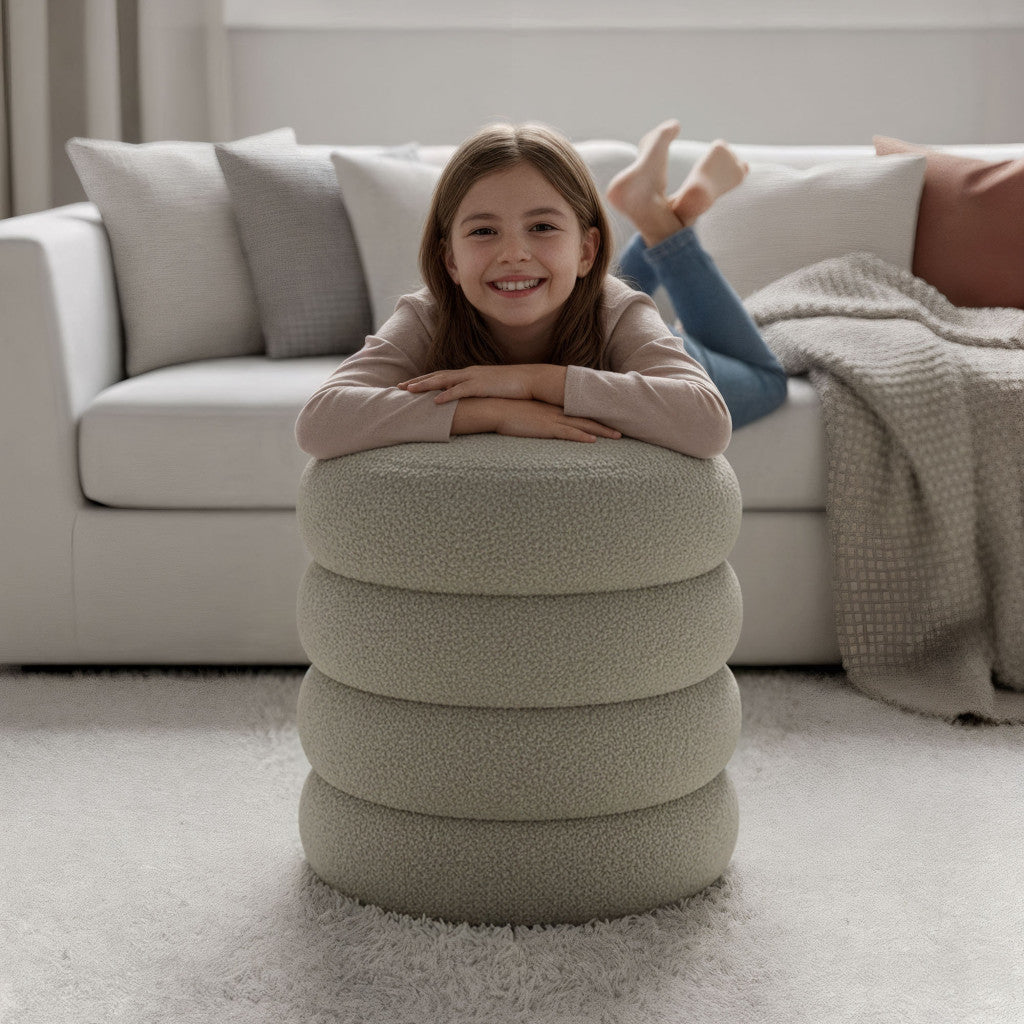 Taburet tapitat Snuggo cu spatiu de depozitare, velur, diametru 42 cm, inaltime 45 cm, maro mocha