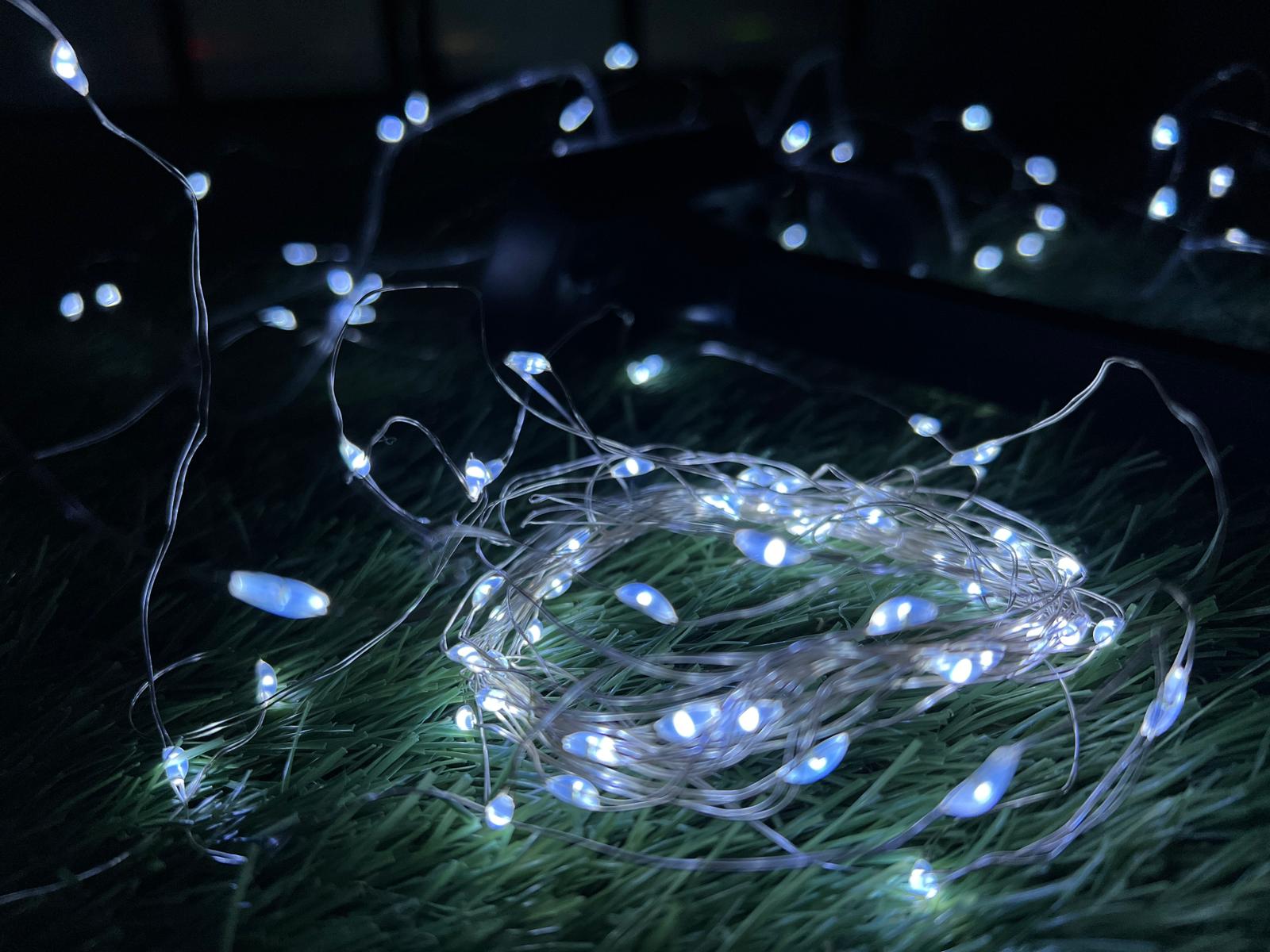 Ghirlanda luminoasa liniara, 100 LED-uri, 990cm, incarcare solara, alb rece