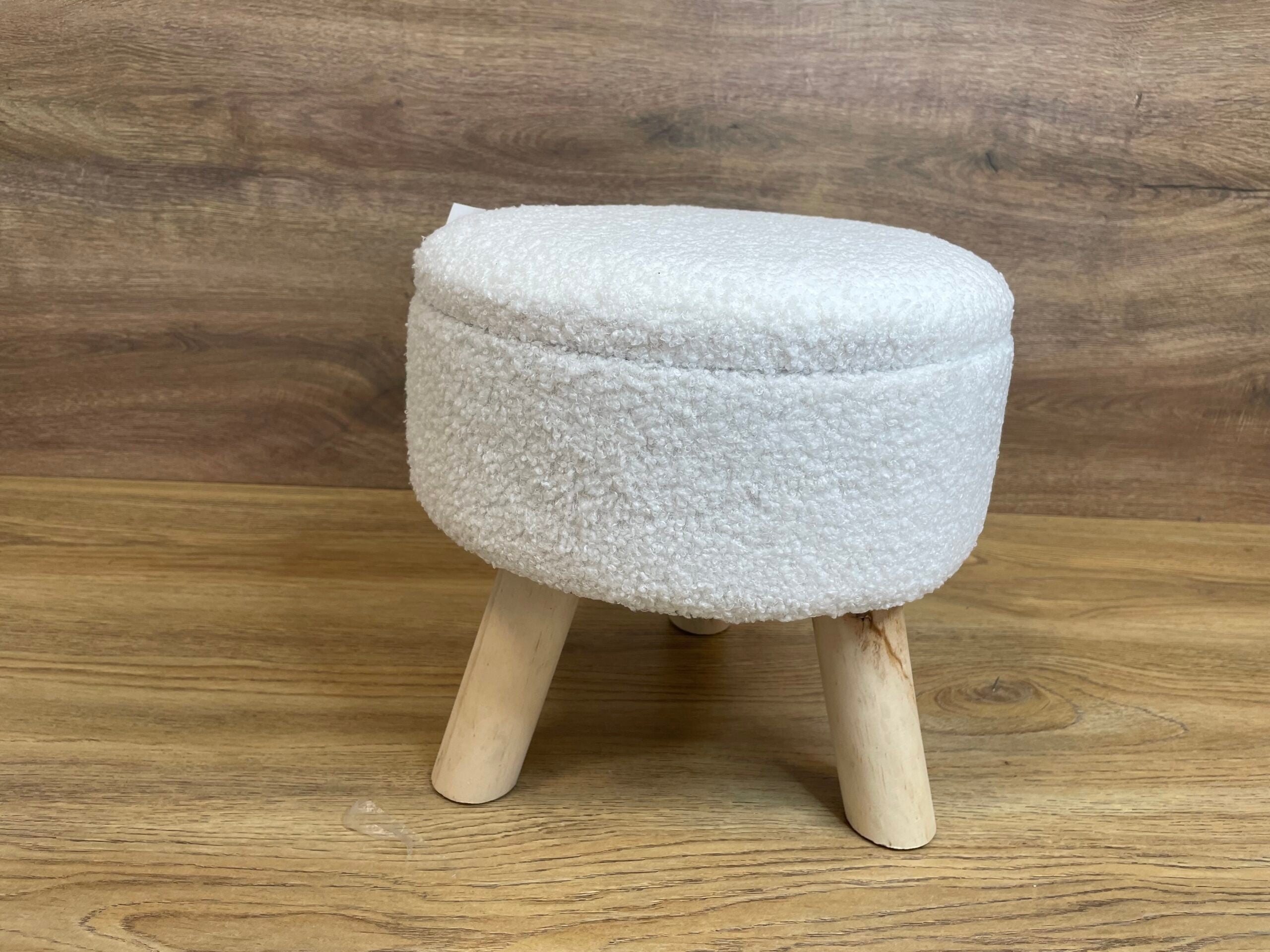 Taburet pentru copii, rotund, spatiu depozitare, 30x28cm, maxim 50kg, alb