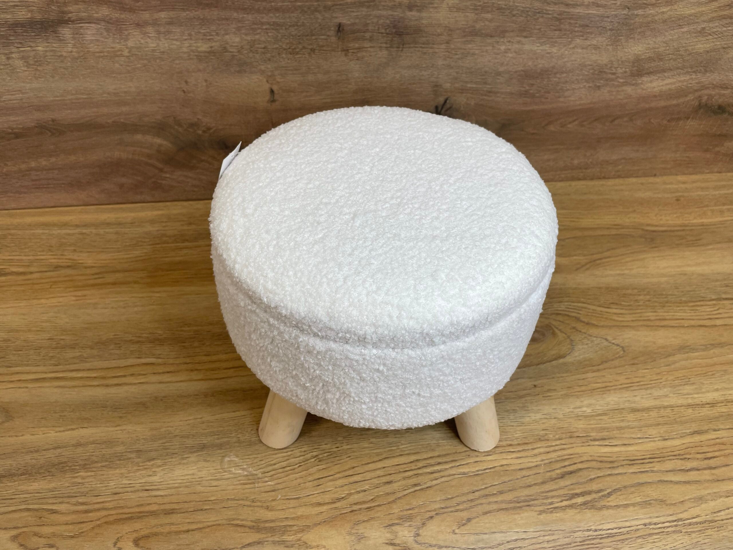 Taburet pentru copii, rotund, spatiu depozitare, 30x28cm, maxim 50kg, alb