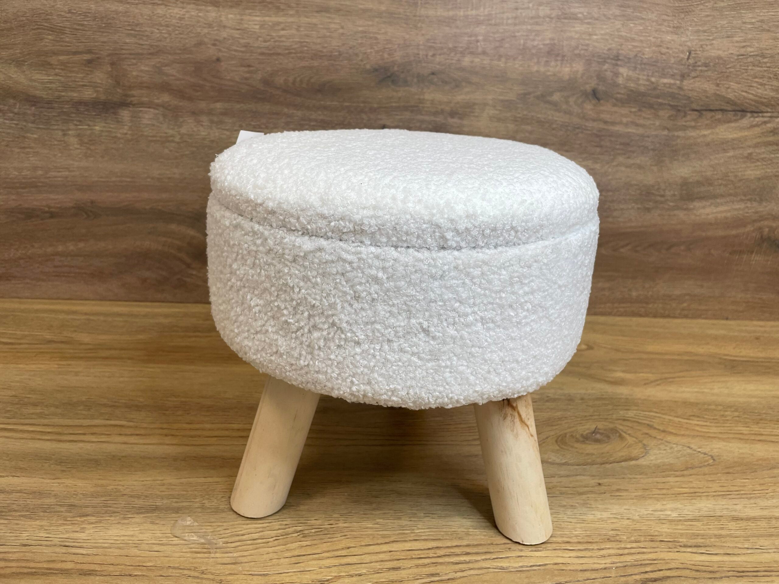 Taburet pentru copii, rotund, spatiu depozitare, 30x28cm, maxim 50kg, alb