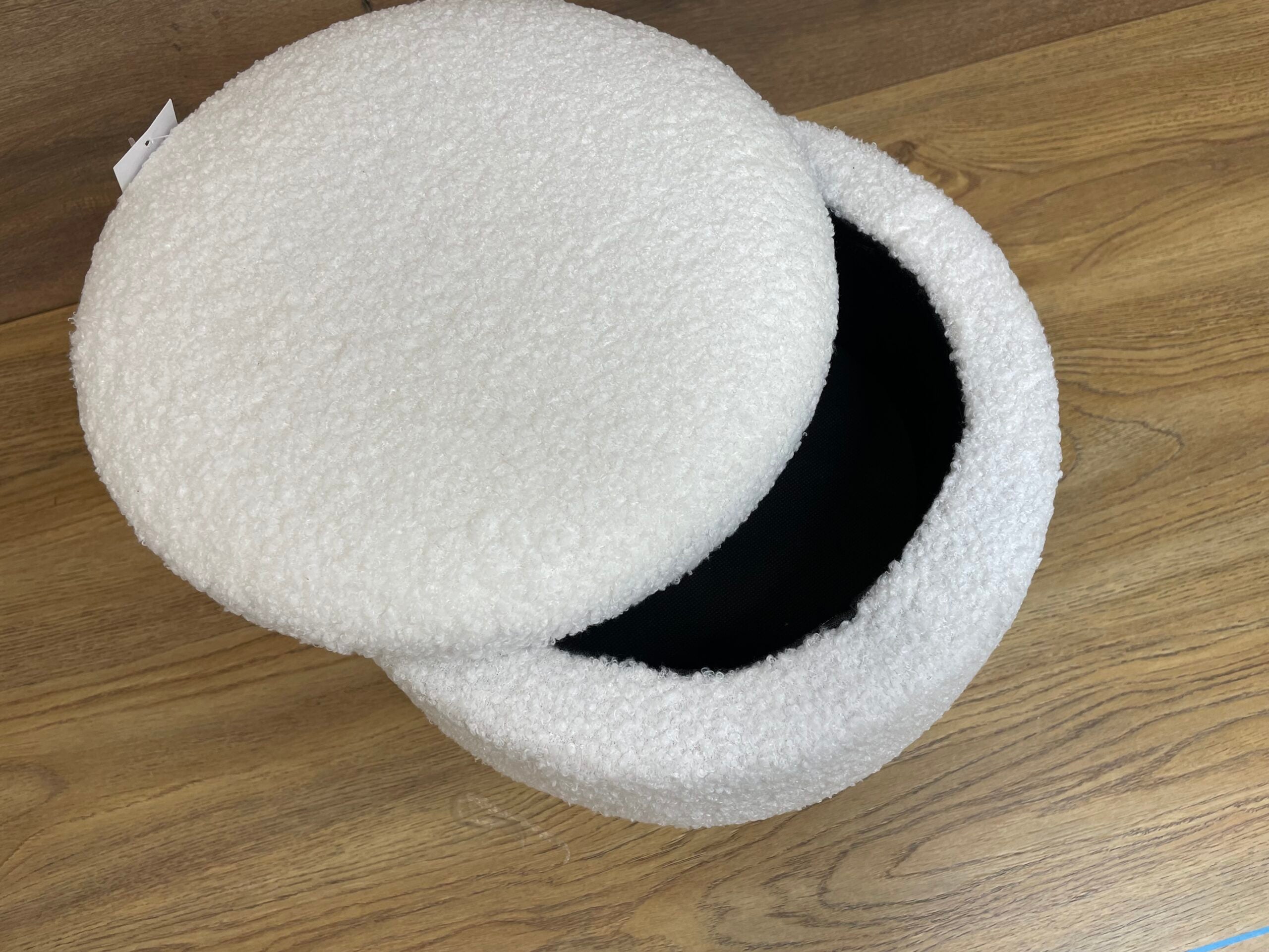 Taburet pentru copii, rotund, spatiu depozitare, 30x28cm, maxim 50kg, alb