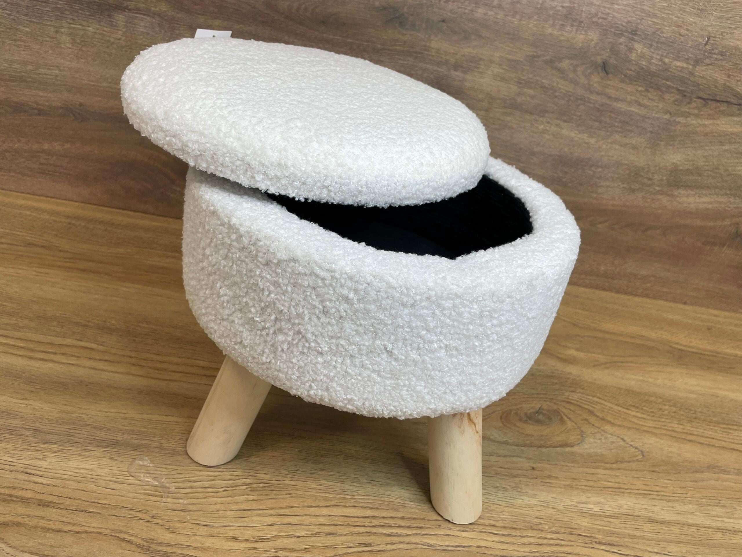 Taburet pentru copii, rotund, spatiu depozitare, 30x28cm, maxim 50kg, alb