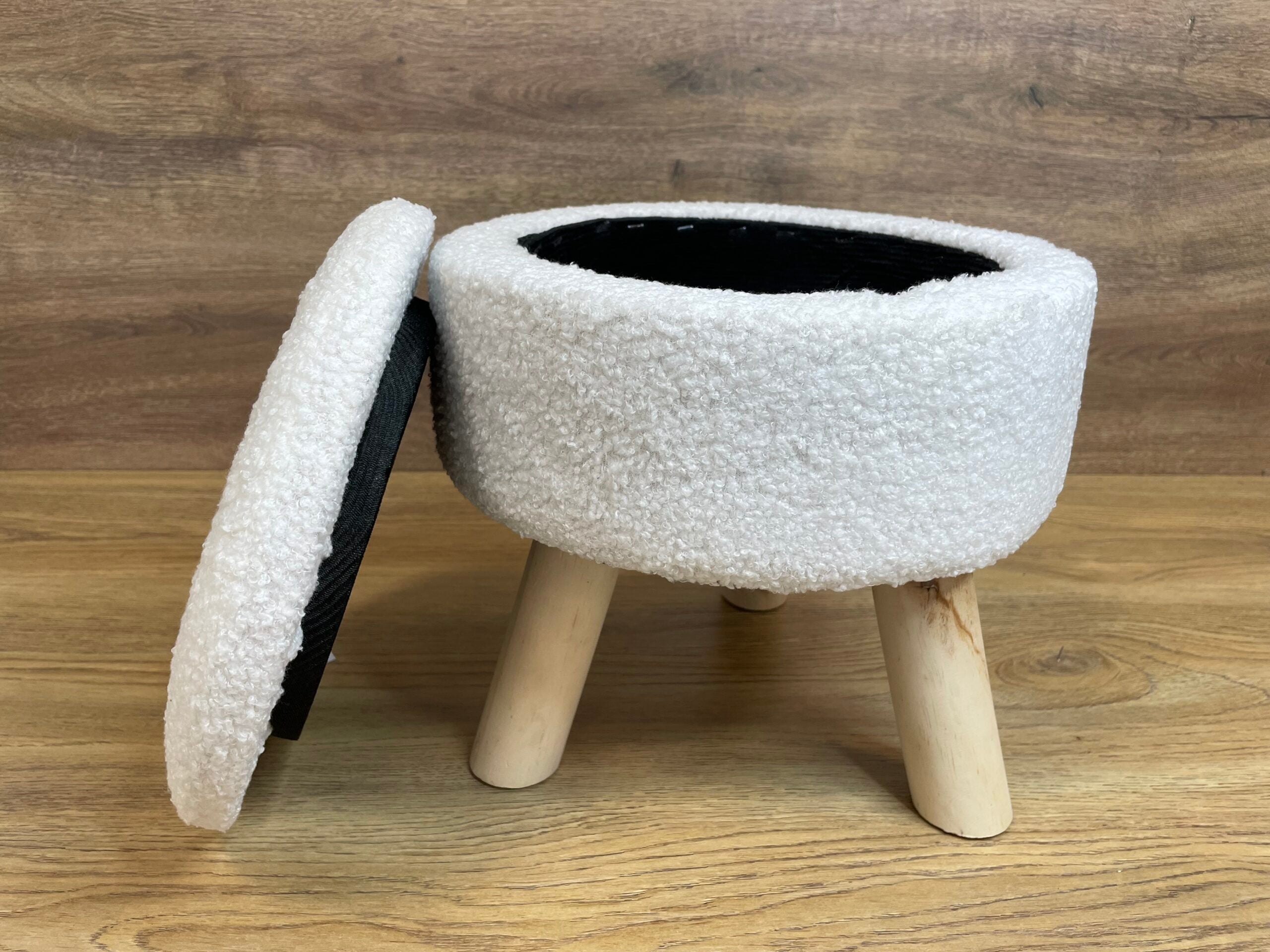 Taburet pentru copii, rotund, spatiu depozitare, 30x28cm, maxim 50kg, alb
