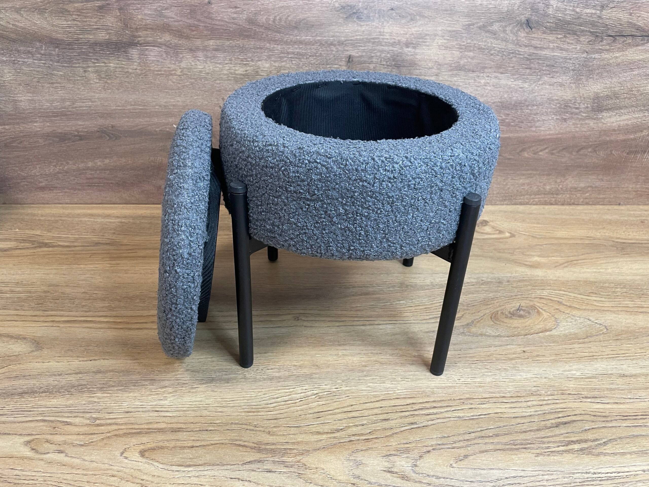 Taburet pentru copii, rotund, spatiu depozitare, 31x28cm, maxim 50kg, gri