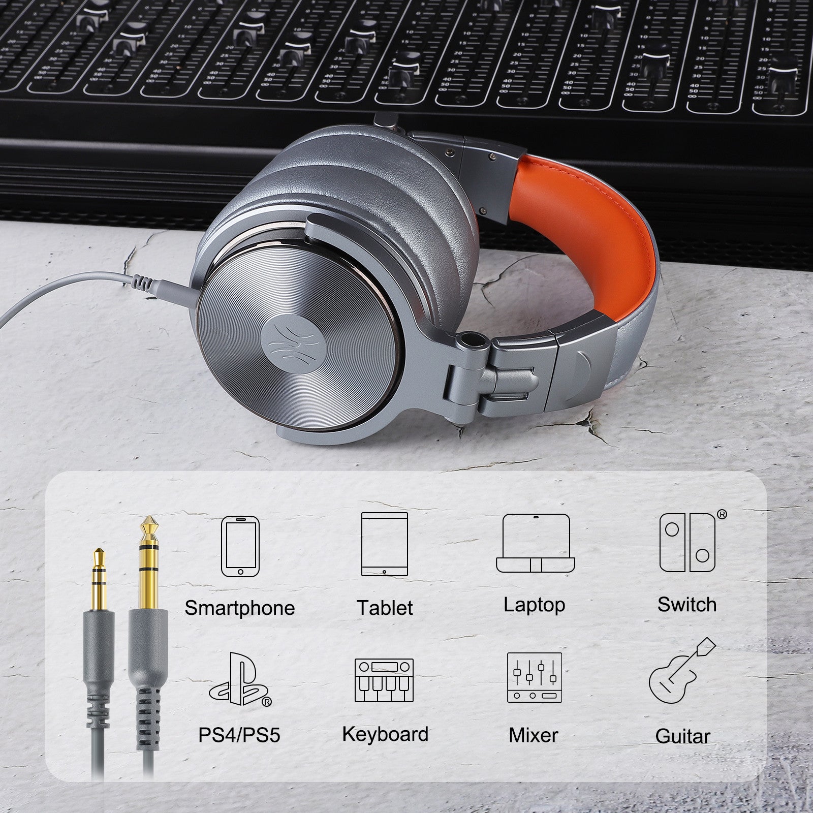Casca OneOdio cu fir detasabil, tip over ear, utilizare profesionala, DJ, conectare prin Jack 3.5 mm | Jack 6.35 mm, difuzor 50 mm, impedanta 32 Ohm, gri, "Pro50-Deep-Grey" (timbru verde 0.8lei)