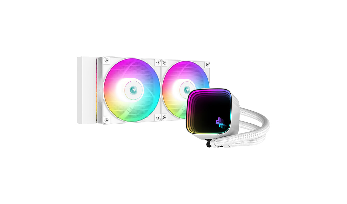 Cooler Deepcool "LS520 SE WH", compatibil skt. Intel si AMD, racire cu lichid, ventilator 120 mm x 2, 2250 rpm, iluminat RGB, "R-LS520-WHAMMM-G-1"
