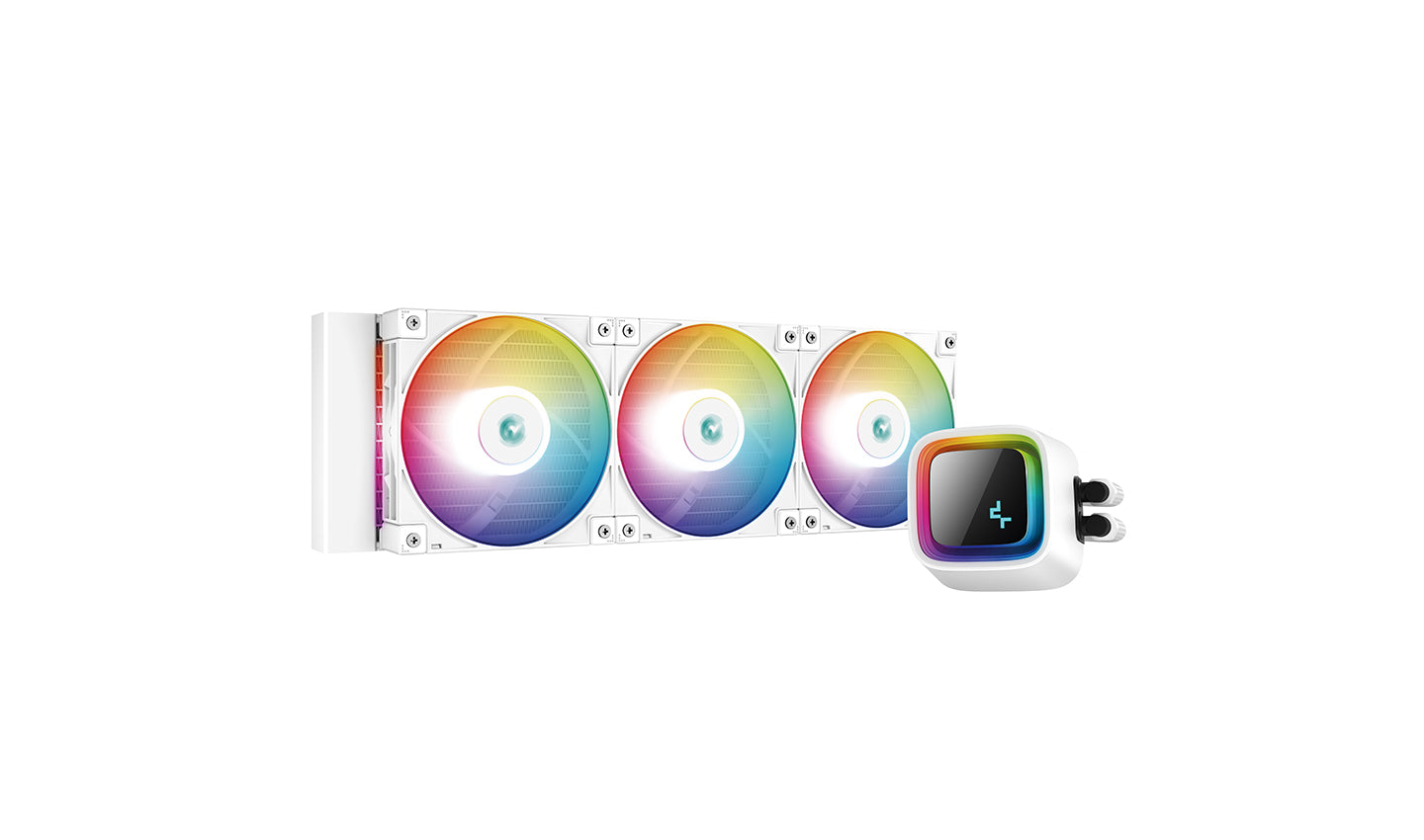 Cooler Deepcool "LS720 WH", compatibil skt. Intel si AMD, racire cu lichid, ventilator 120 mm x 3, 2250 rpm, iluminat RGB, "R-LS720-WHAMNT-G-1"