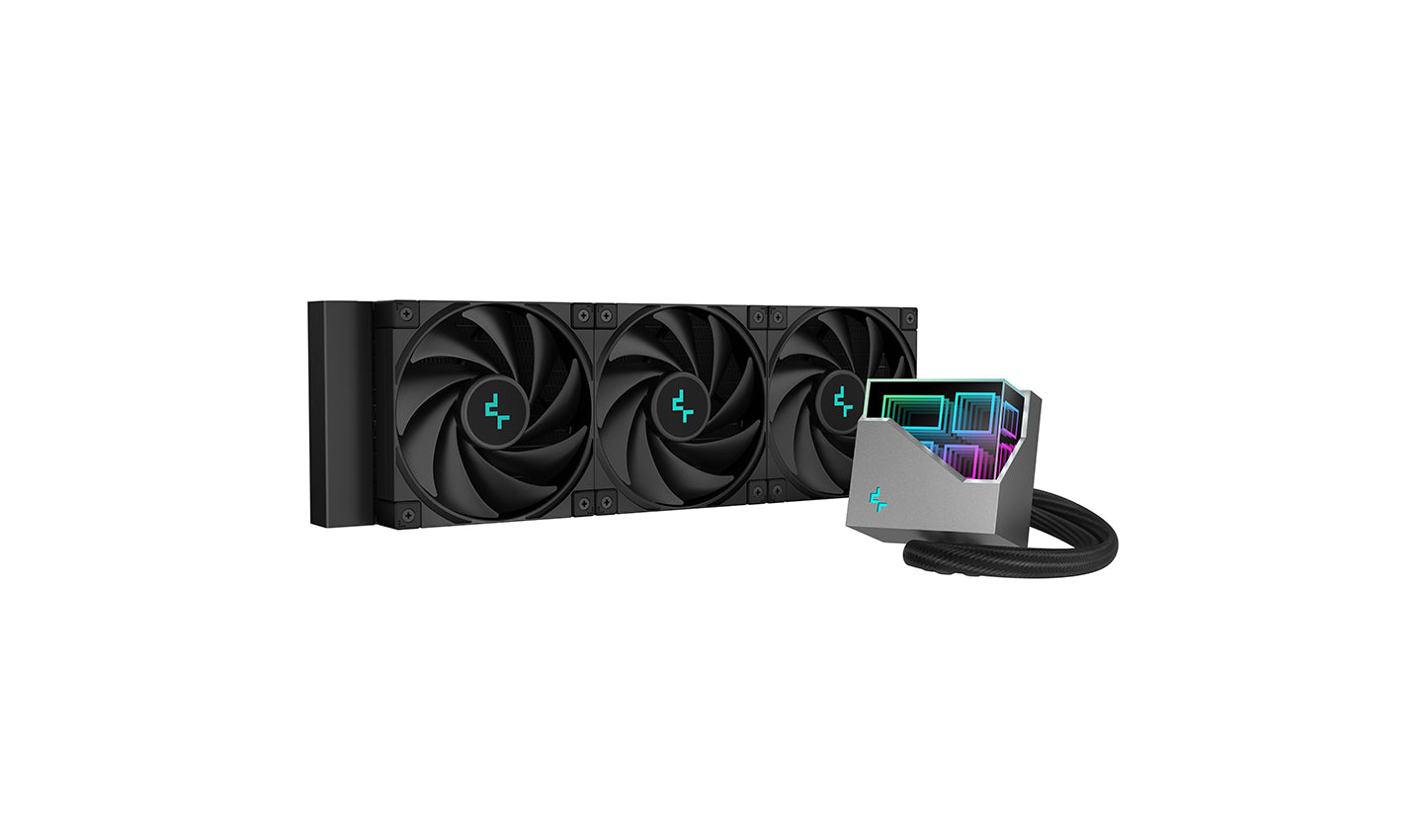 Cooler Deepcool "LT720", compatibil skt. Intel si AMD, racire cu lichid, ventilator 120 mm x 3, 2250 rpm, iluminat RGB, "R-LT720-BKAMNF-G-1"