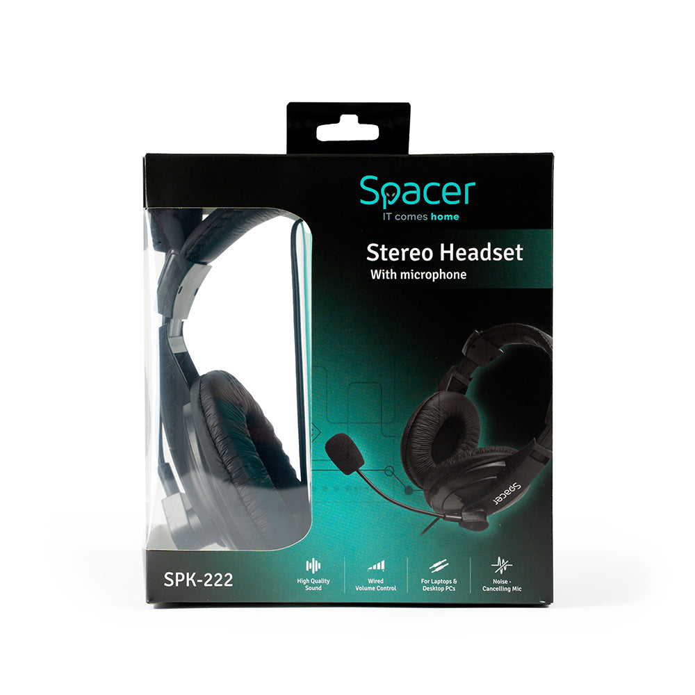 CASTI Spacer, cu fir, standard, utilizare multimedia, microfon pe brat, conectare prin Jack 3.5 mm x 2, negru, "SPK-222"