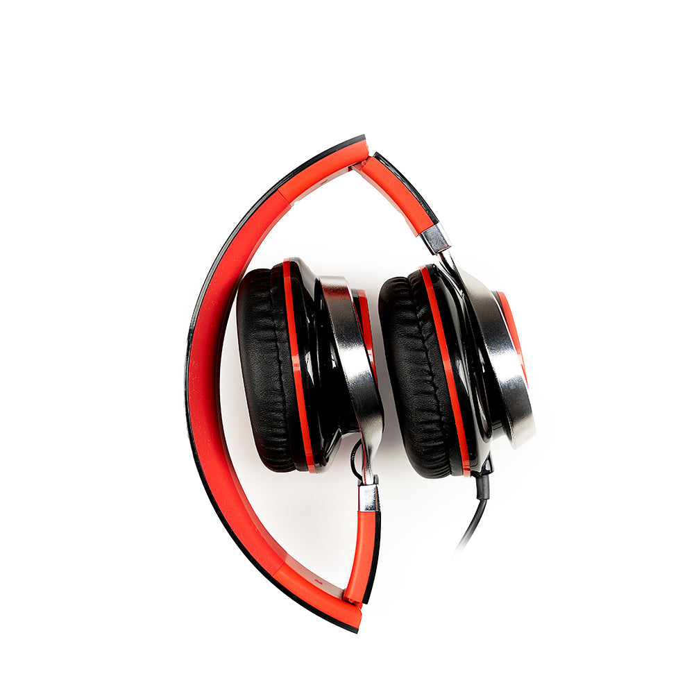 CASTI Spacer, cu fir, standard, utilizare multimedia, microfon pe fir, pliabile, banda ajustabila, conectare prin Jack 3.5 mm x 2, rosu&amp;negru, "SPHS-SILVER"
