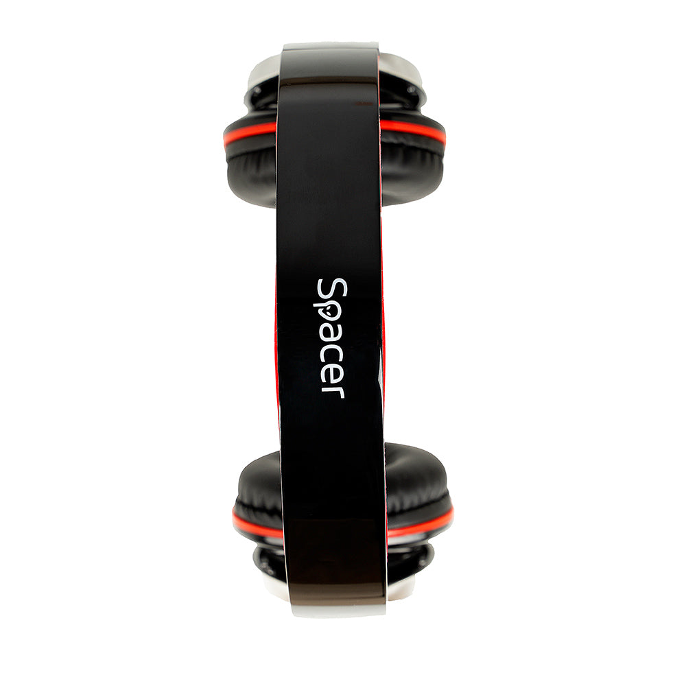 CASTI Spacer, cu fir, standard, utilizare multimedia, microfon pe fir, pliabile, banda ajustabila, conectare prin Jack 3.5 mm x 2, rosu&amp;negru, "SPHS-SILVER"