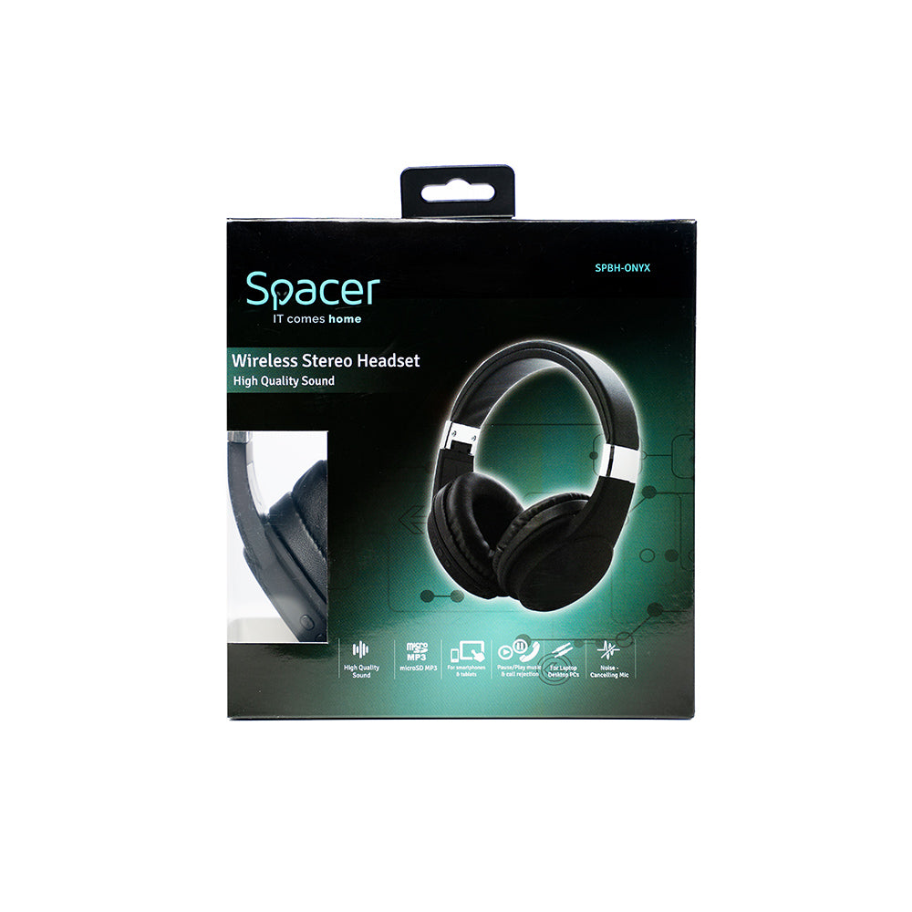 CASTI Spacer, wireless, standard, utilizare multimedia, smartphone, microfon pe casca, conectare prin Bluetooth 5.0,pliabile, banda ajustabila, negru, "SPBH-ONYX"