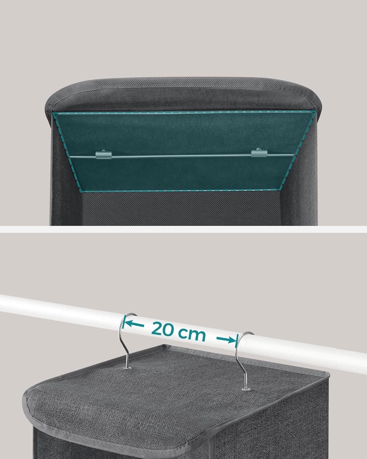 SONGMICS Set 2 bucati organizatoare suspendate pentru dulap, 5 rafturi, pliabil, 30x30x90 cm, gri