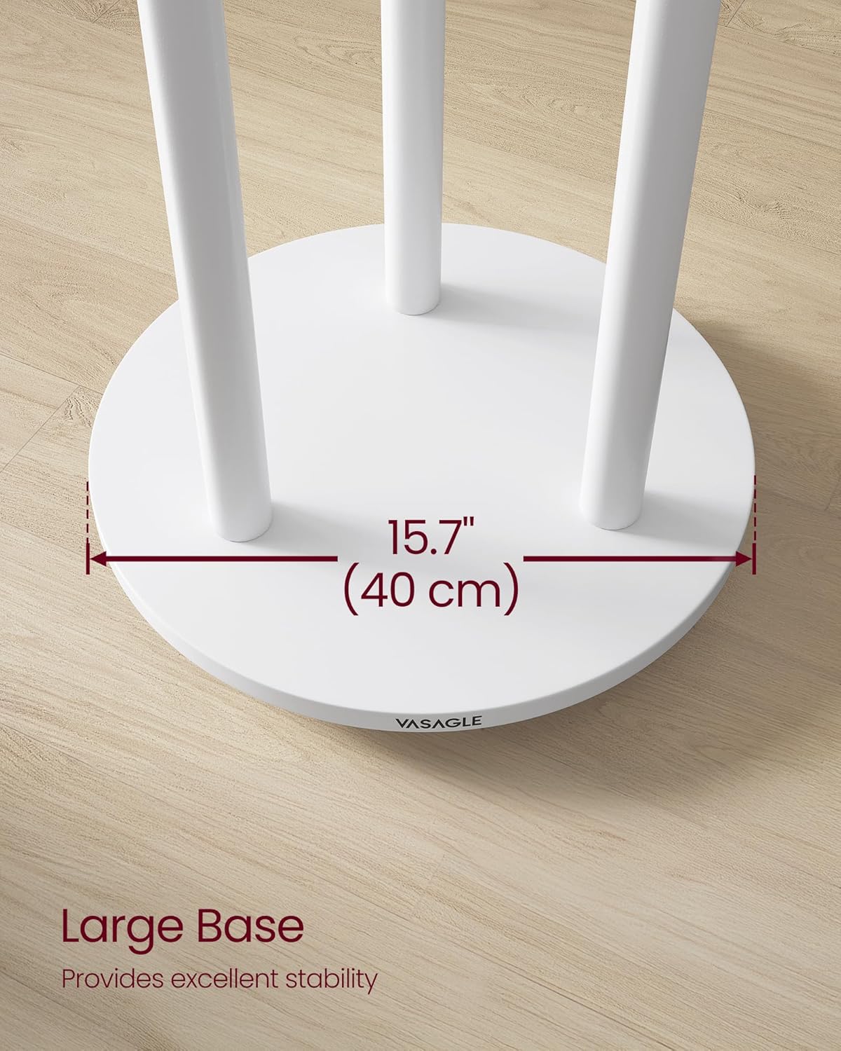 VASAGLE Cuier din lemn masiv, cu 11 agatatori si 3 rafturi, 4 roti detasabile rotative 360°, 40x40x175 cm, alb