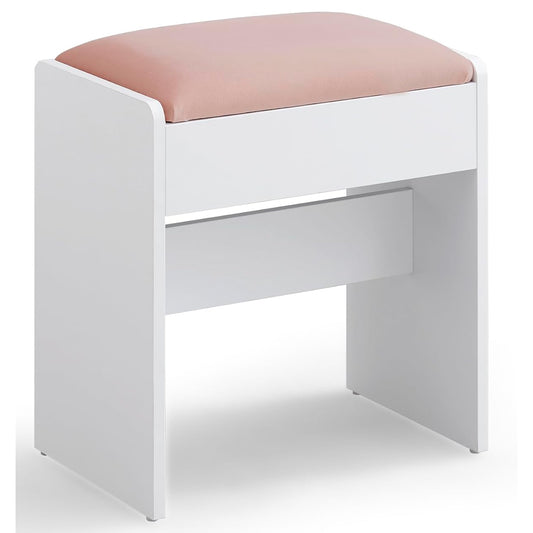 VASAGLE Taburet masa toaleta tapitat cu catifea, picioare cu protectii, 29x45x45 cm, alb si roz - 2