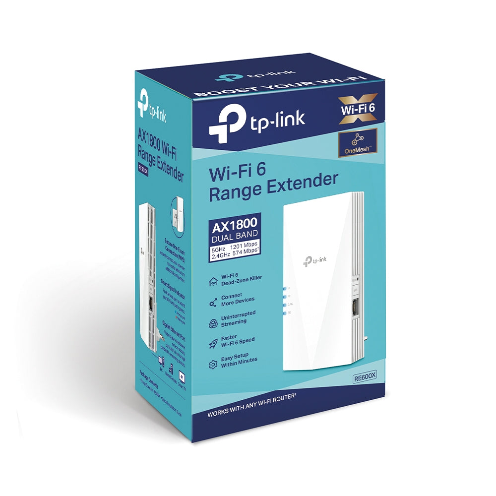 RANGE EXTENDER TP-LINK wireless AX1800, 1800Mbps, 1 port Gigabit, 2 antene interne, 2.4 / 5Ghz dual band, Wi-Fi 6, "RE600X"