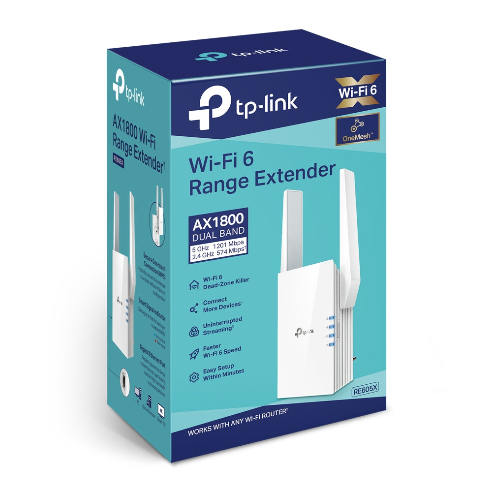 RANGE EXTENDER TP-LINK wireless 1800Mbps, 1 port Gigabit, 2 antene externe, 2.4 / 5Ghz dual band, Wi-Fi 6, "RE605X"