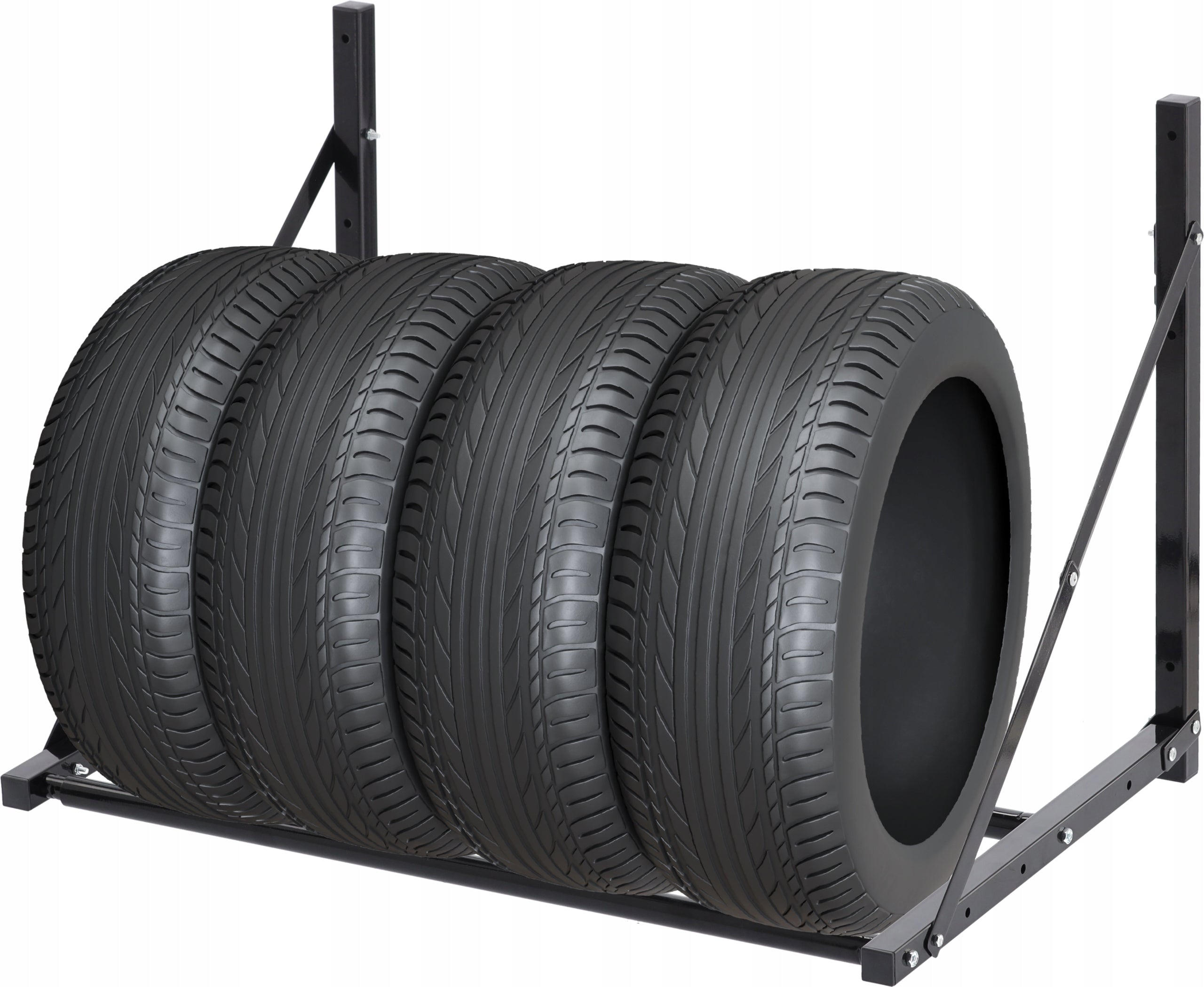 Suport suspendat pentru anvelope reglabil, montaj pe perete cu kit instalare inclus, 120x56x50 cm, negru