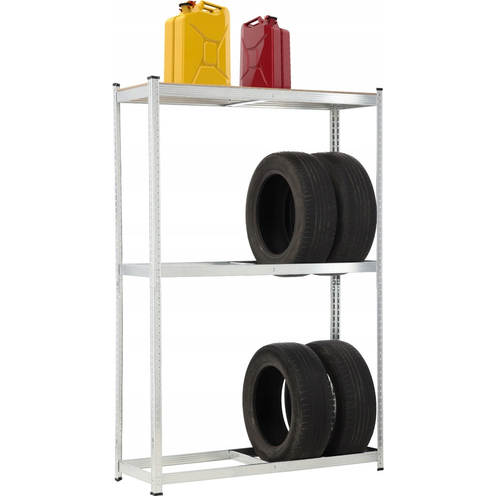 Raft depozitare anvelope cu polite suplimentare MDF, cadru otel galvanizat, 120x40x180 cm, gri