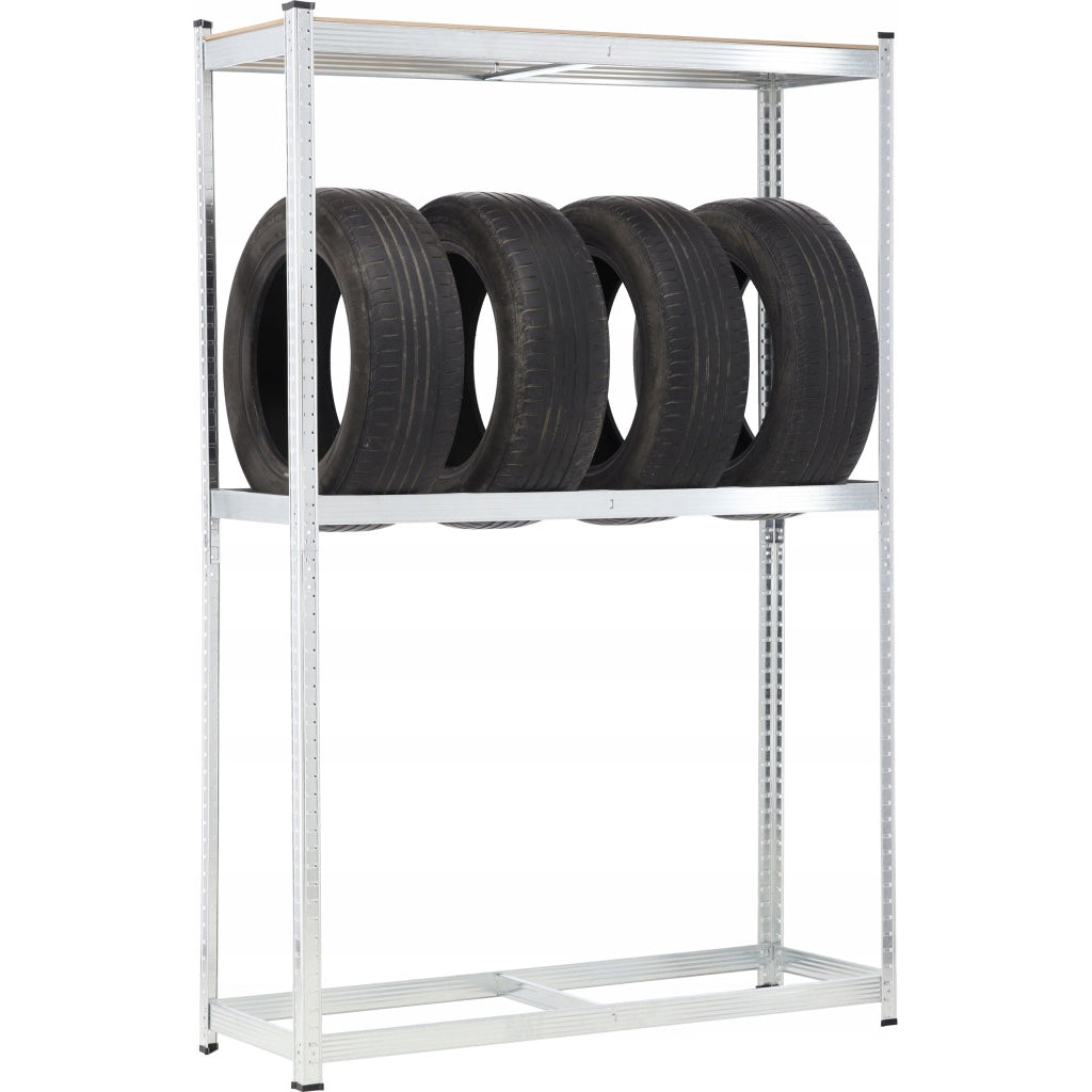 Raft depozitare anvelope cu polite suplimentare MDF, cadru otel galvanizat, 120x40x180 cm, gri
