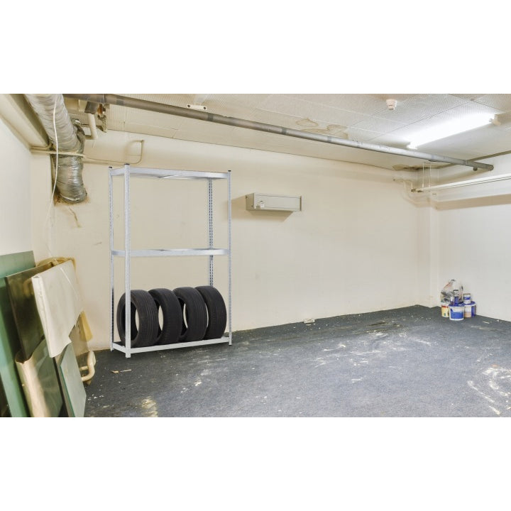 Raft depozitare anvelope cu polite suplimentare MDF, cadru otel galvanizat, 120x40x180 cm, gri